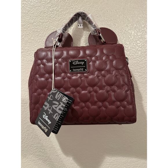 NWT Loungefly Disney Minnie Mouse maroon Black Crossbody Satchel Quilted Purse - Picture 6 of 6